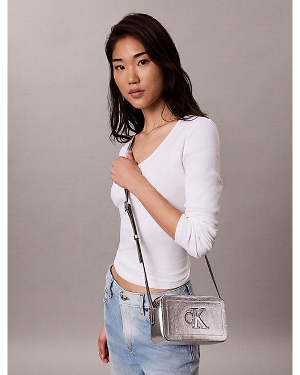 Calvin Klein Metallic Monogram Crossbody Camera Bag