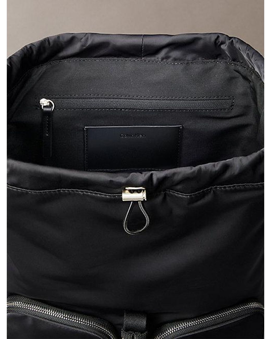 Calvin Klein Black Soft Satin Nylon Flap Backpack