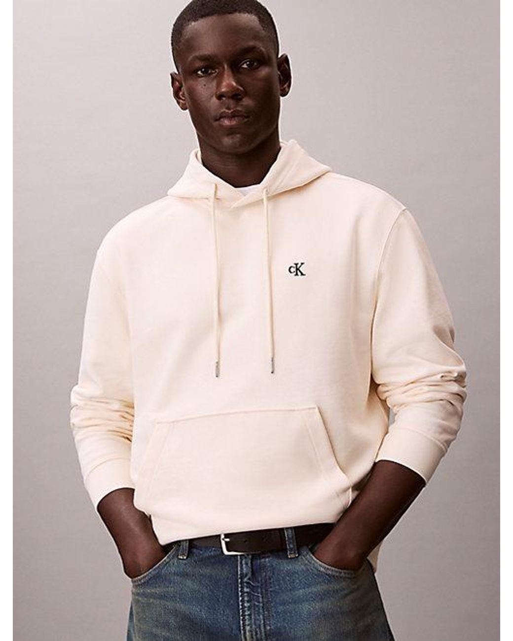 Calvin Klein Natural Jeans Cotton Terry Monogram Hoodie for men