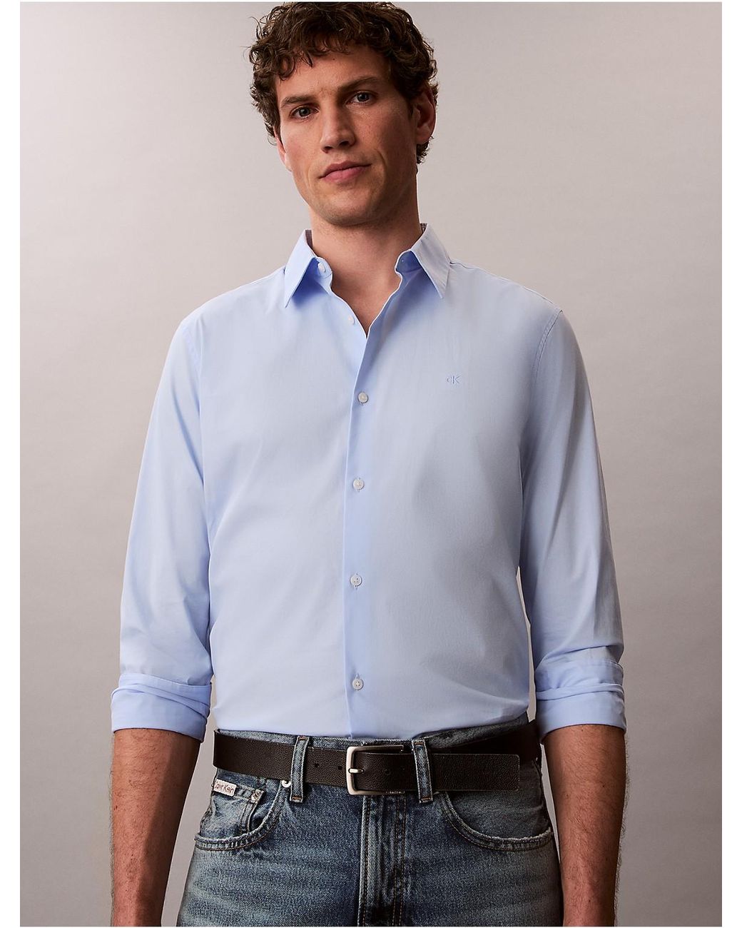 Calvin Klein Blue Slim Stretch Button-Down Shirt for men