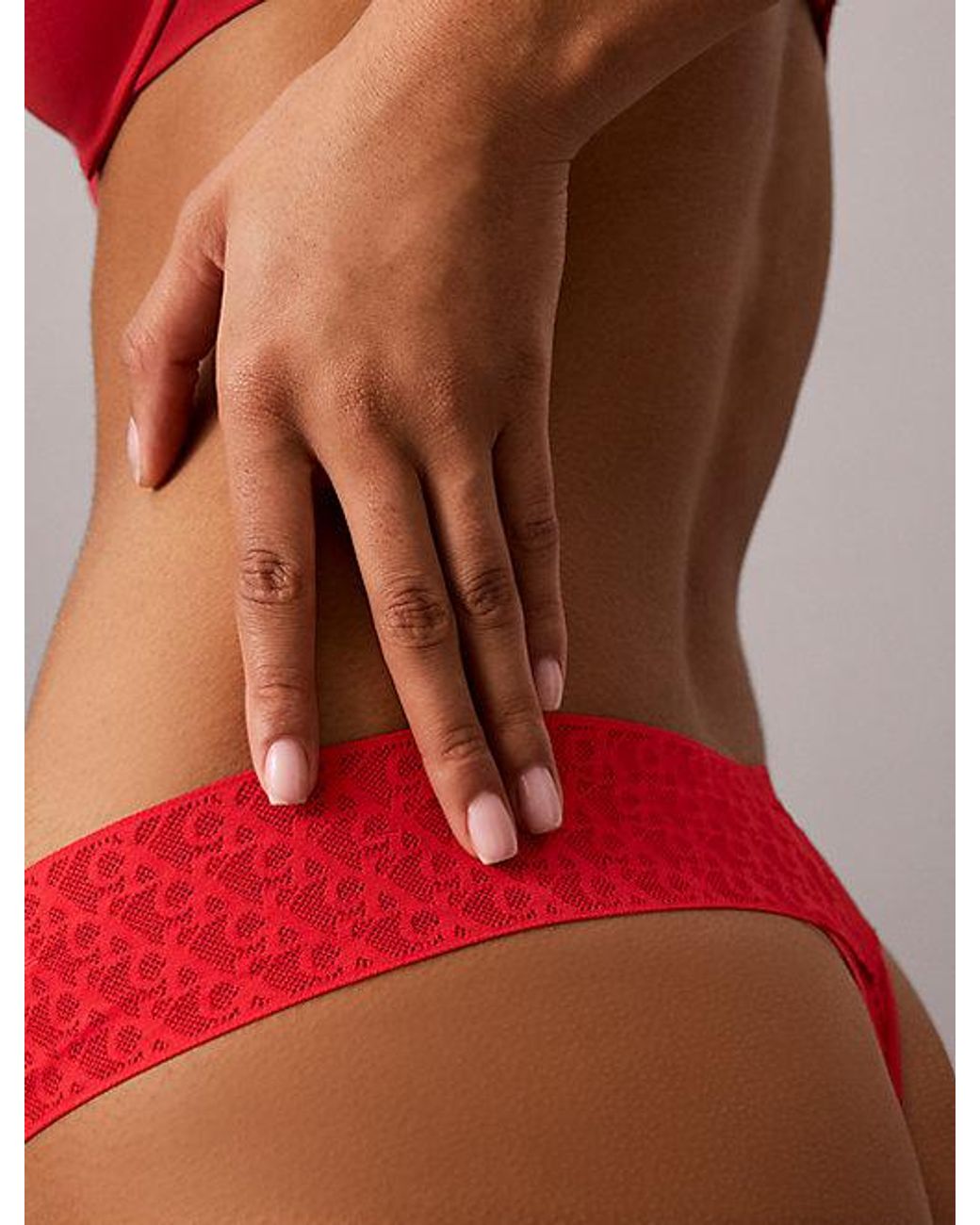 Calvin Klein Red Thong Icon Logo Lace