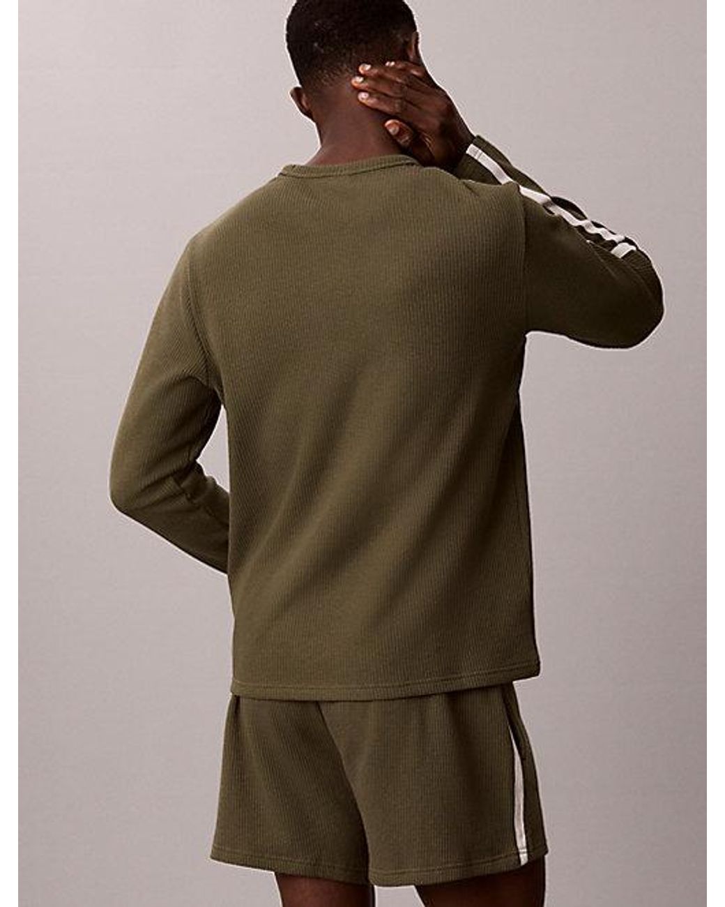Calvin Klein Green Brushed Waffle Long Sleeve Lounge T-Shirt for men
