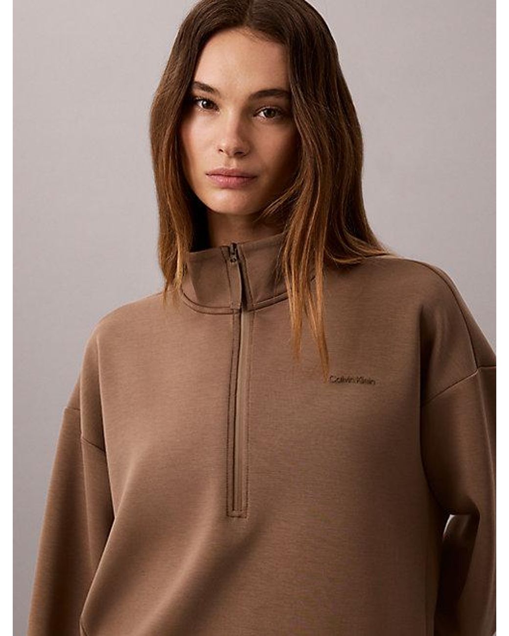 Calvin Klein Brown Sport Smooth Knit Quarter Zip Sweatshirt