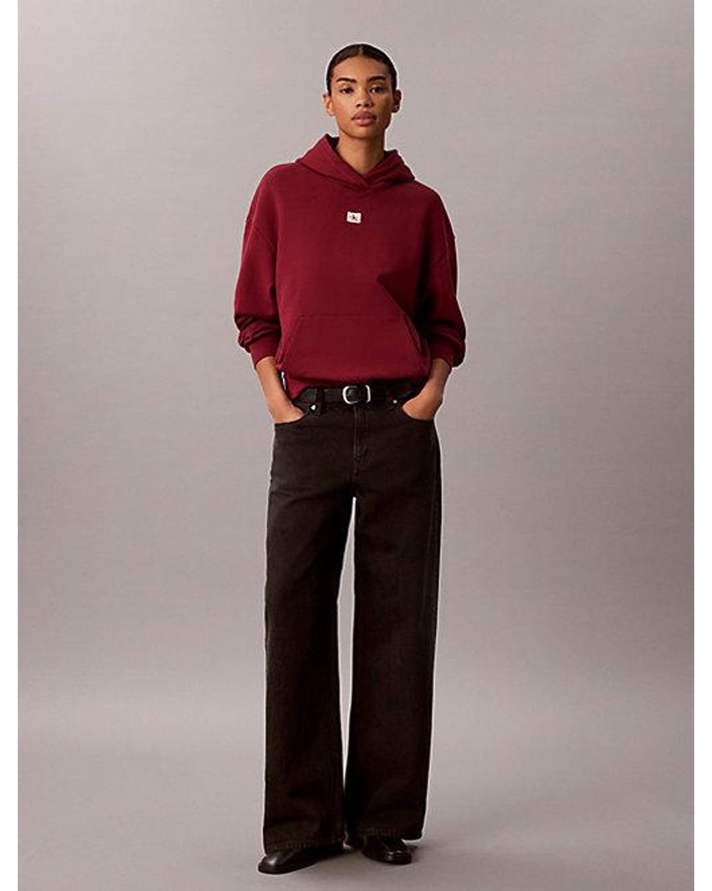 Calvin Klein Red Jeans Relaxed Woven Monologo Hoodie