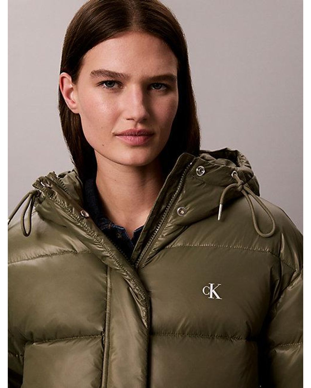 Calvin Klein Brown Jeans Shiny Hooded Puffer Jacket