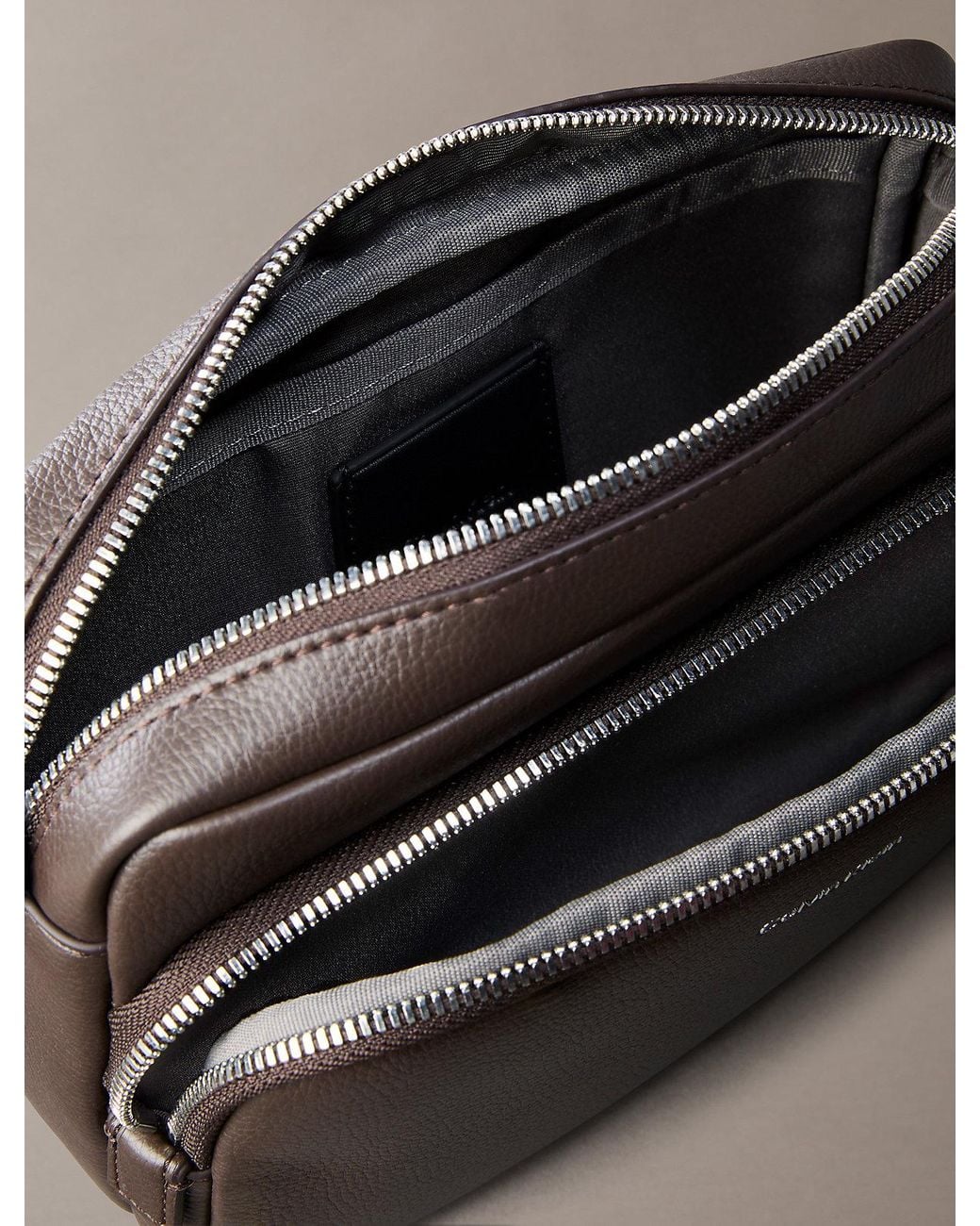 Calvin Klein Gray Logo Pebbled Crossbody Camera Bag for men