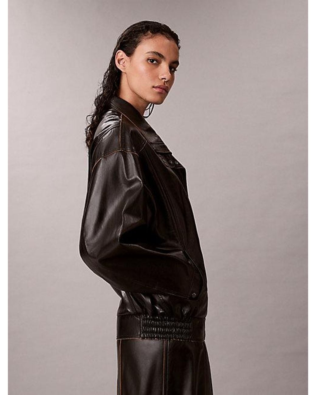 Calvin Klein Relaxed Lakleren Jack in het Black