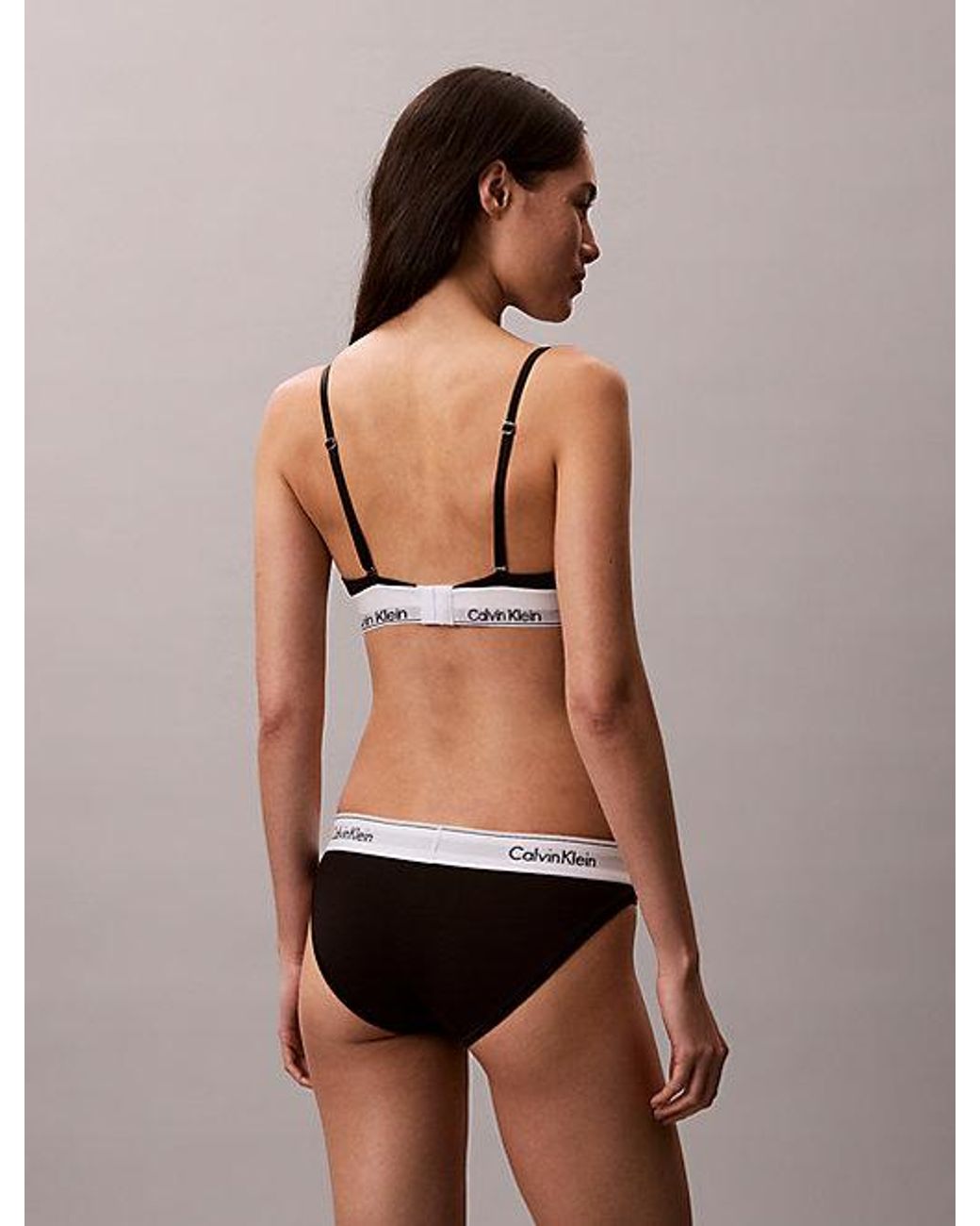 Calvin Klein Natural Lightly Lined Plunge Bra Icon Cotton Modal Ultralight