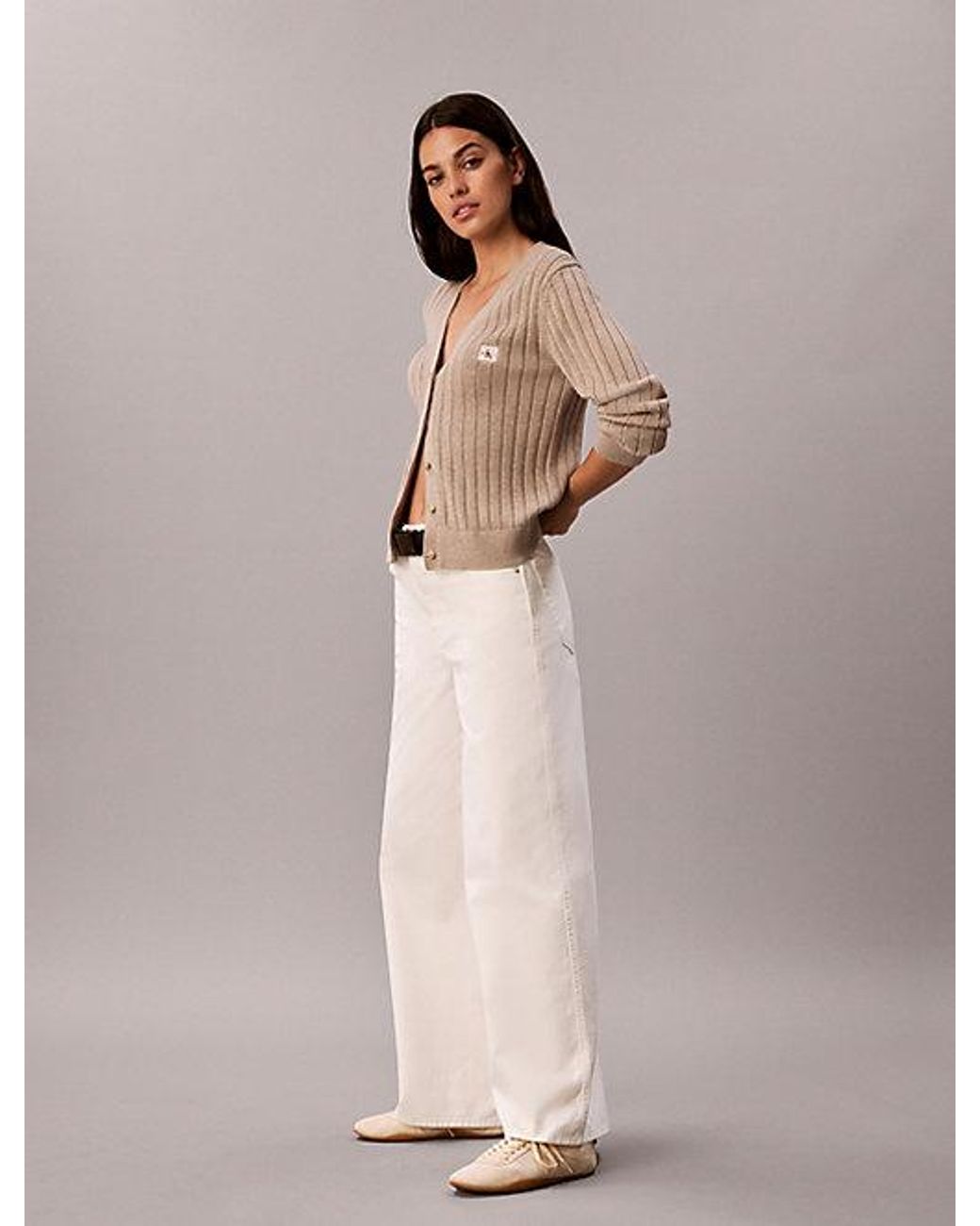 Calvin Klein Natural Jeans Cotton Twill Wide Leg Trousers