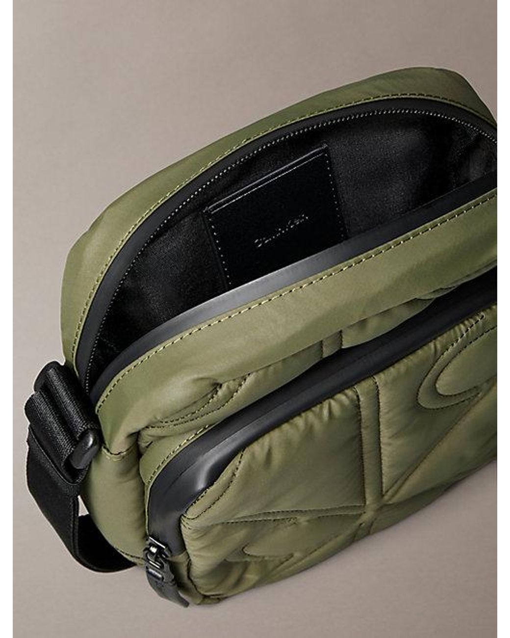 Calvin Klein Green Puffer Monogram Logo Reporter Bag for men