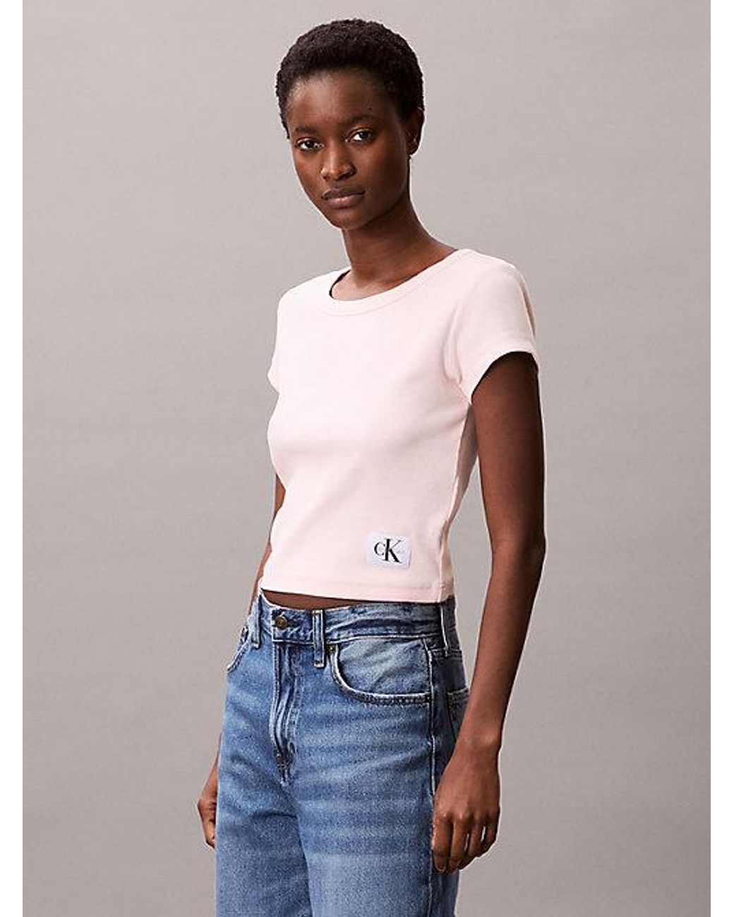 Calvin Klein Blue Jeans Woven Monologo Rib Baby Tee