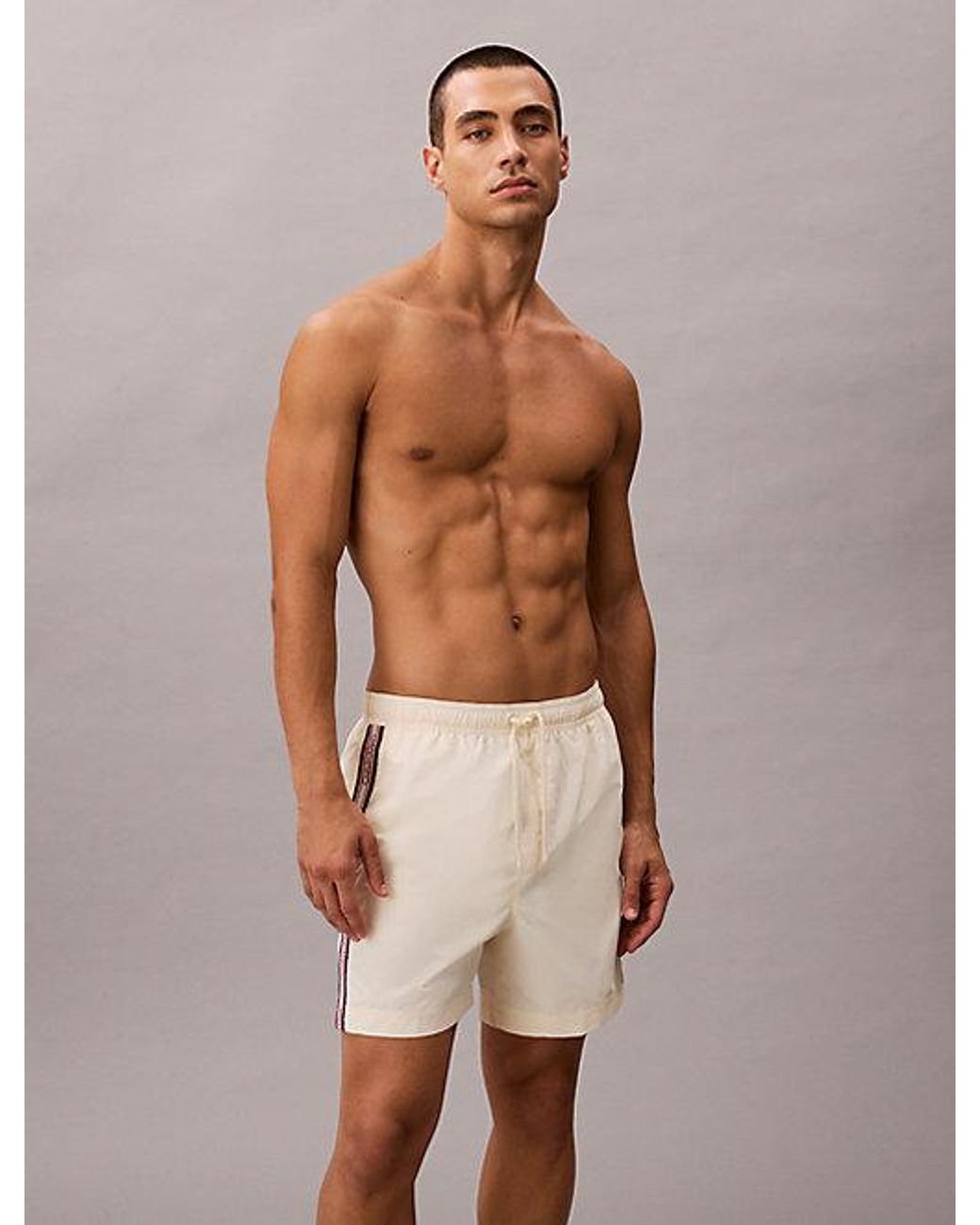Calvin Klein White Medium Drawstring Swim Shorts Ck Icon for men
