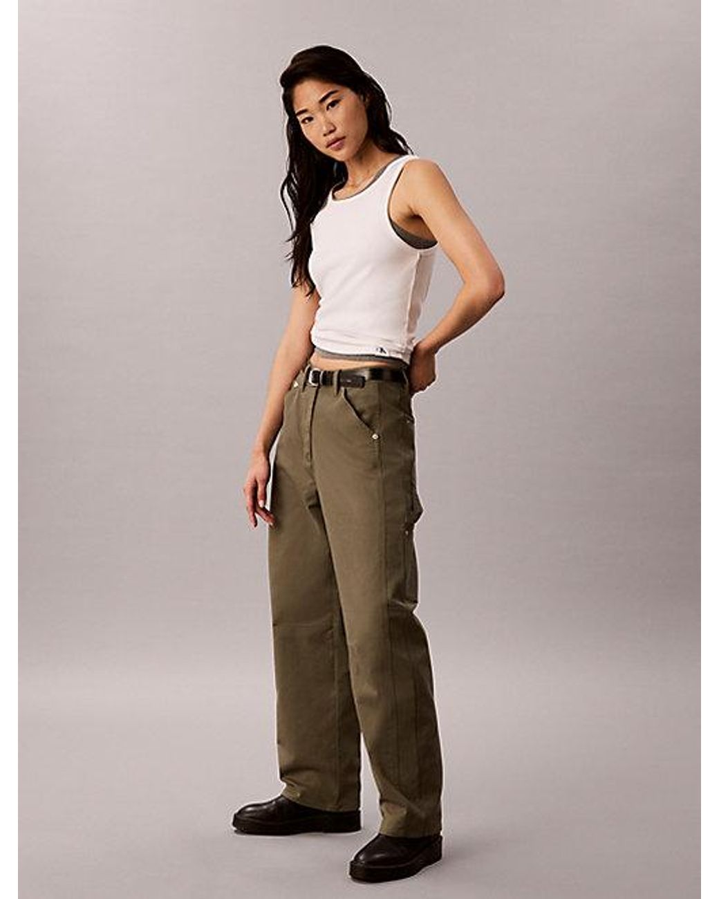 Calvin Klein Green Jeans Cotton Twill Utility Trousers