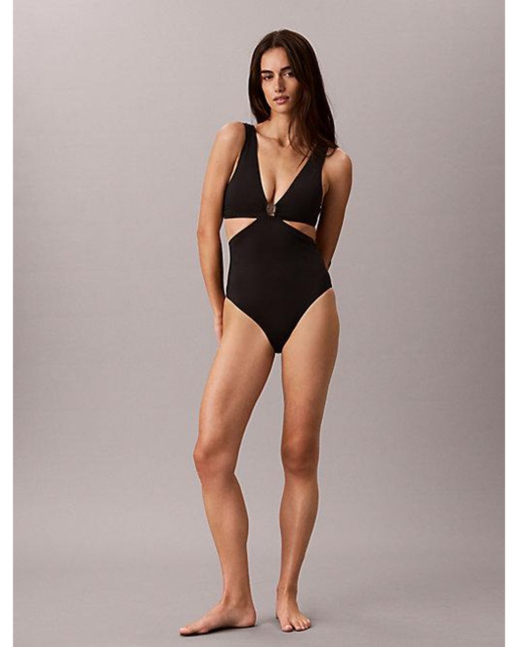 Calvin Klein Black Cut Out Swimsuit Emblem