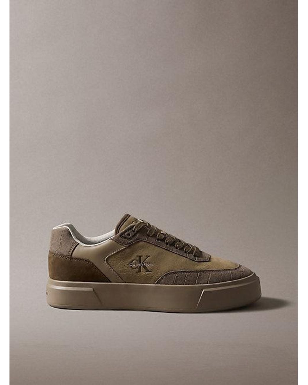 Calvin Klein Brown Suede Croc Effect Signature Trainers for men
