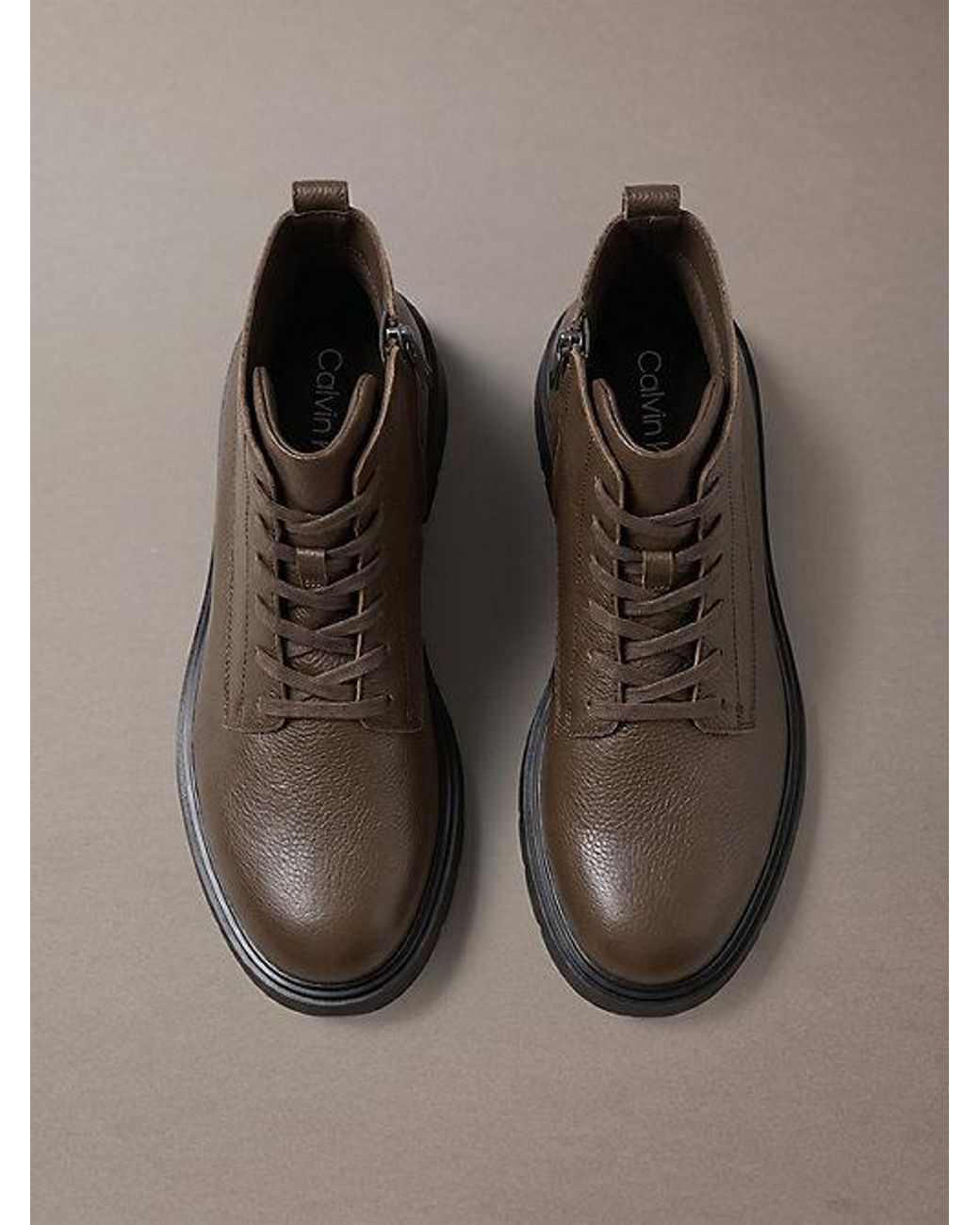 Calvin Klein Brown Jeans Leather Zip Lace Up Boots for men