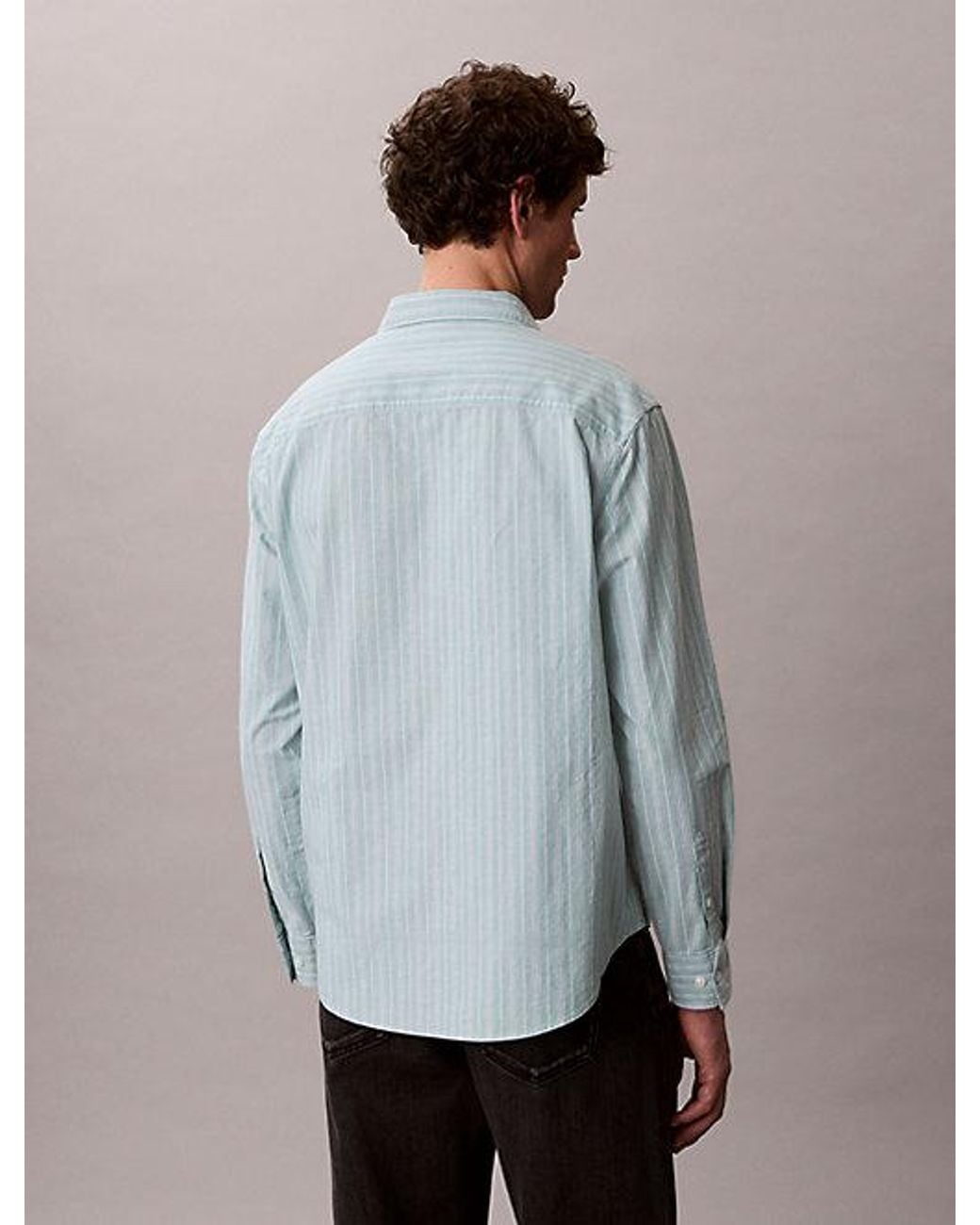 Calvin Klein Gray Jeans Stripe Relaxed Button Down Shirt for men