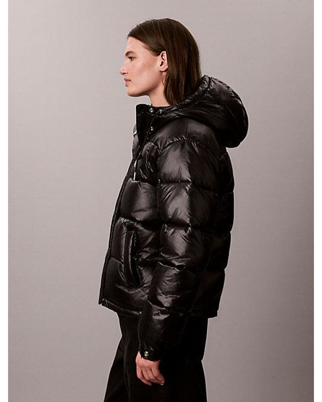 Calvin Klein Brown Jeans Shiny Hooded Puffer Jacket
