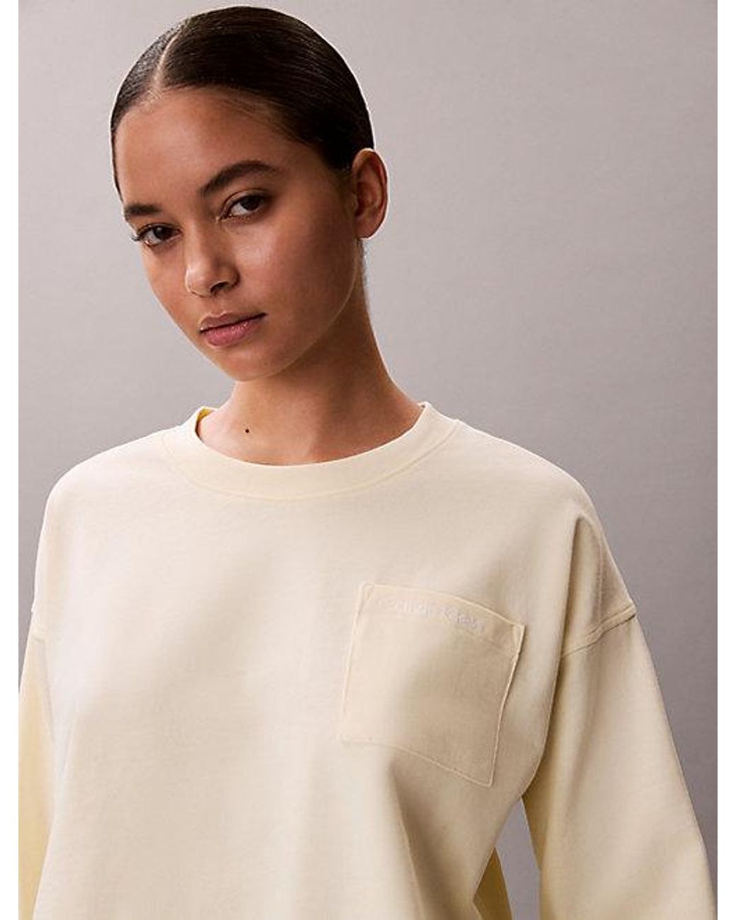 Calvin Klein Natural Cropped Pyjama Top Icon Cotton Jersey