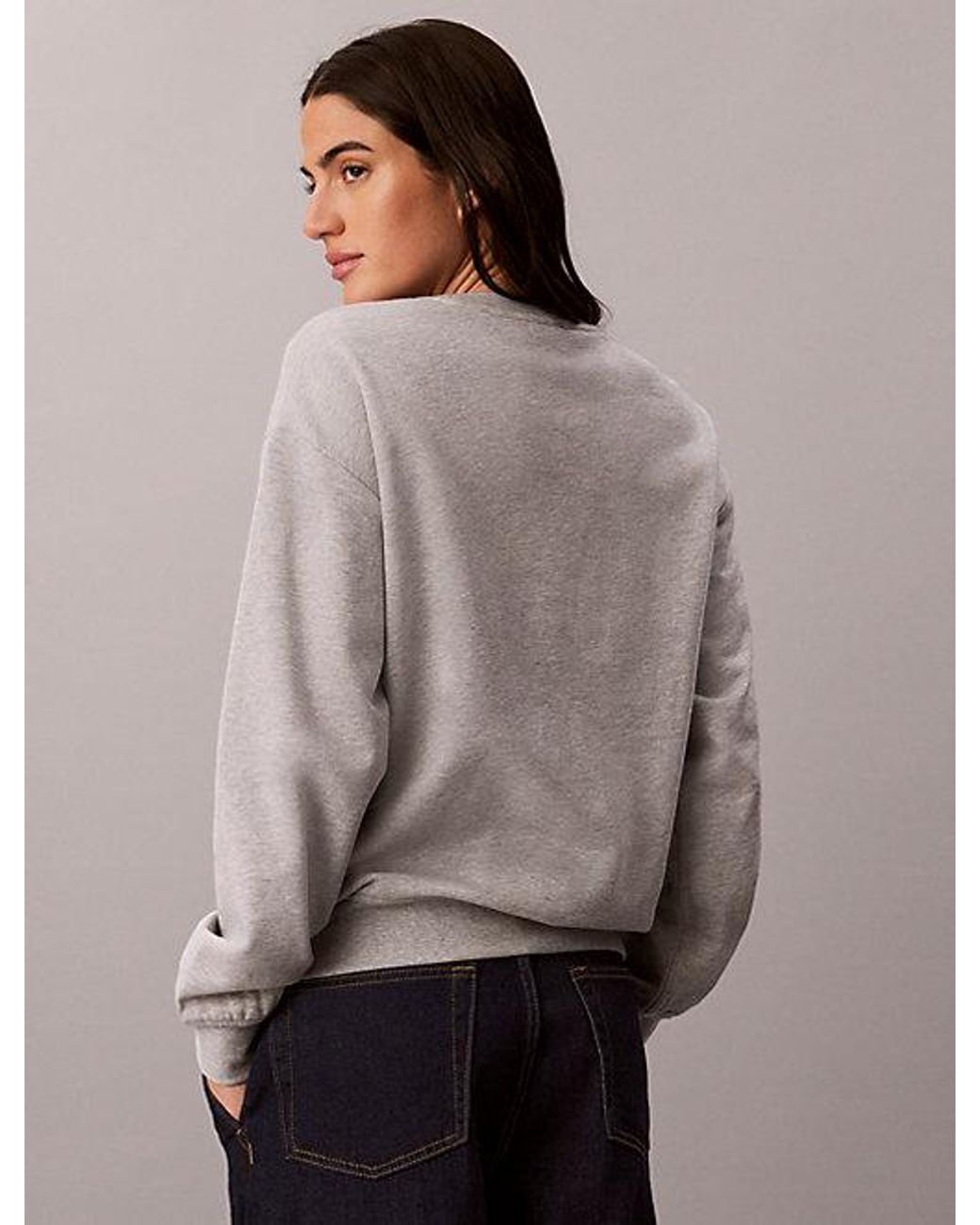 Calvin Klein Gray Jeans Cotton Terry Monogram Sweatshirt