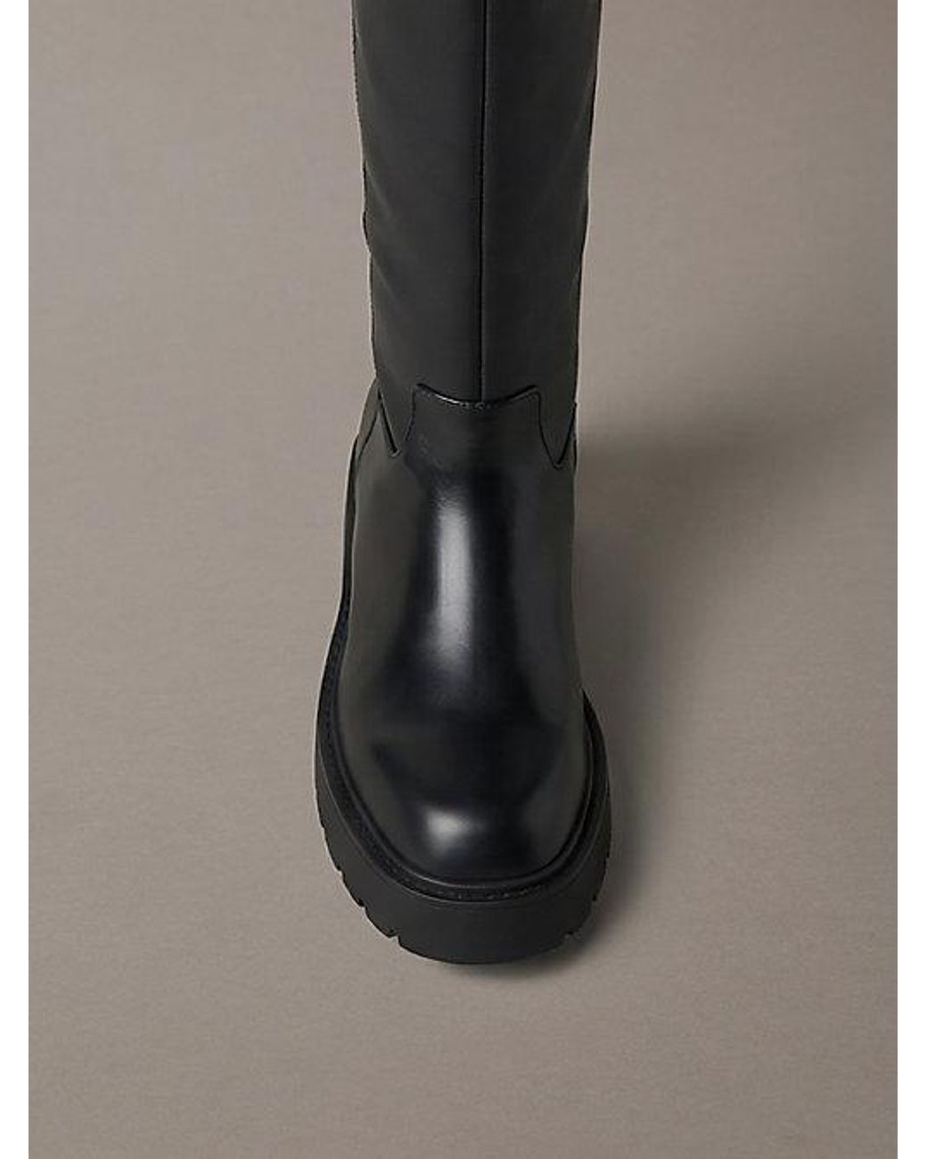 Calvin Klein Black Ck Bold Leather Over The Knee Boots