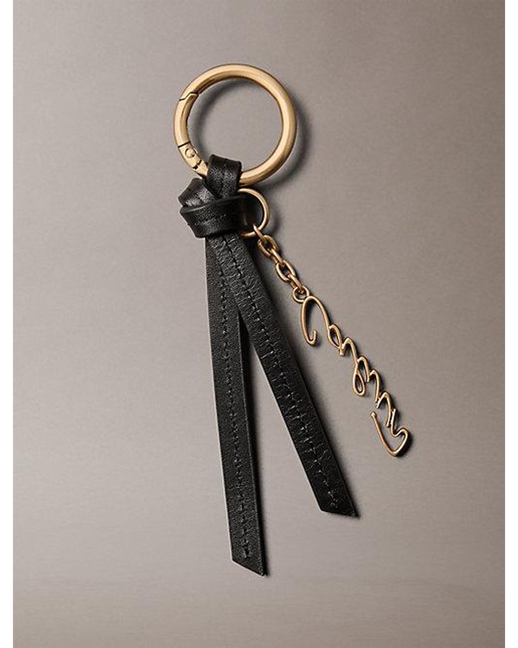 Calvin Klein Black Leather Knotted Tassel Logo Bag Charm
