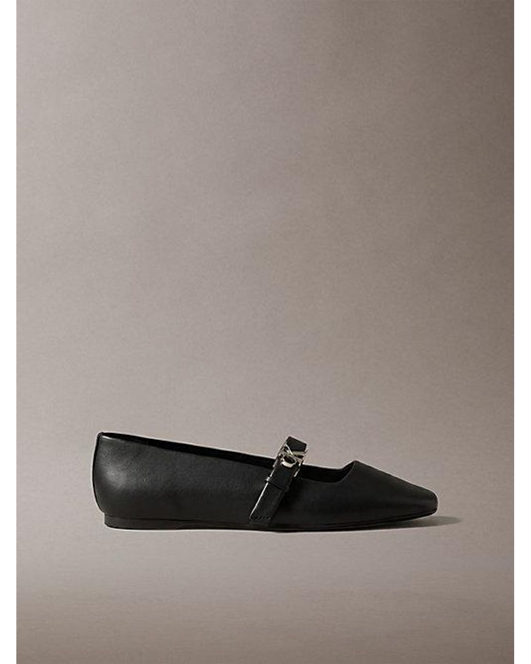Calvin Klein Gray Leather Mary Jane Ballerinas