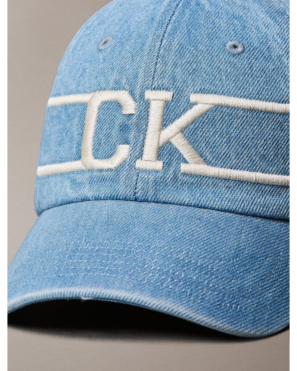 Calvin Klein Blue Denim Varsity Monogram Logo Baseball Cap for men
