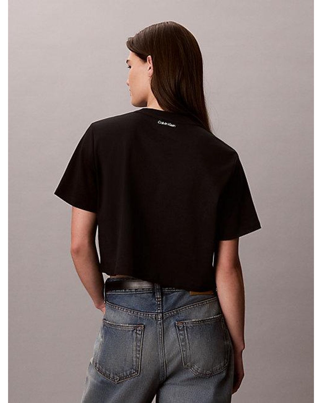 Calvin Klein Black Jeans Boxy Embroidered Logo T-Shirt