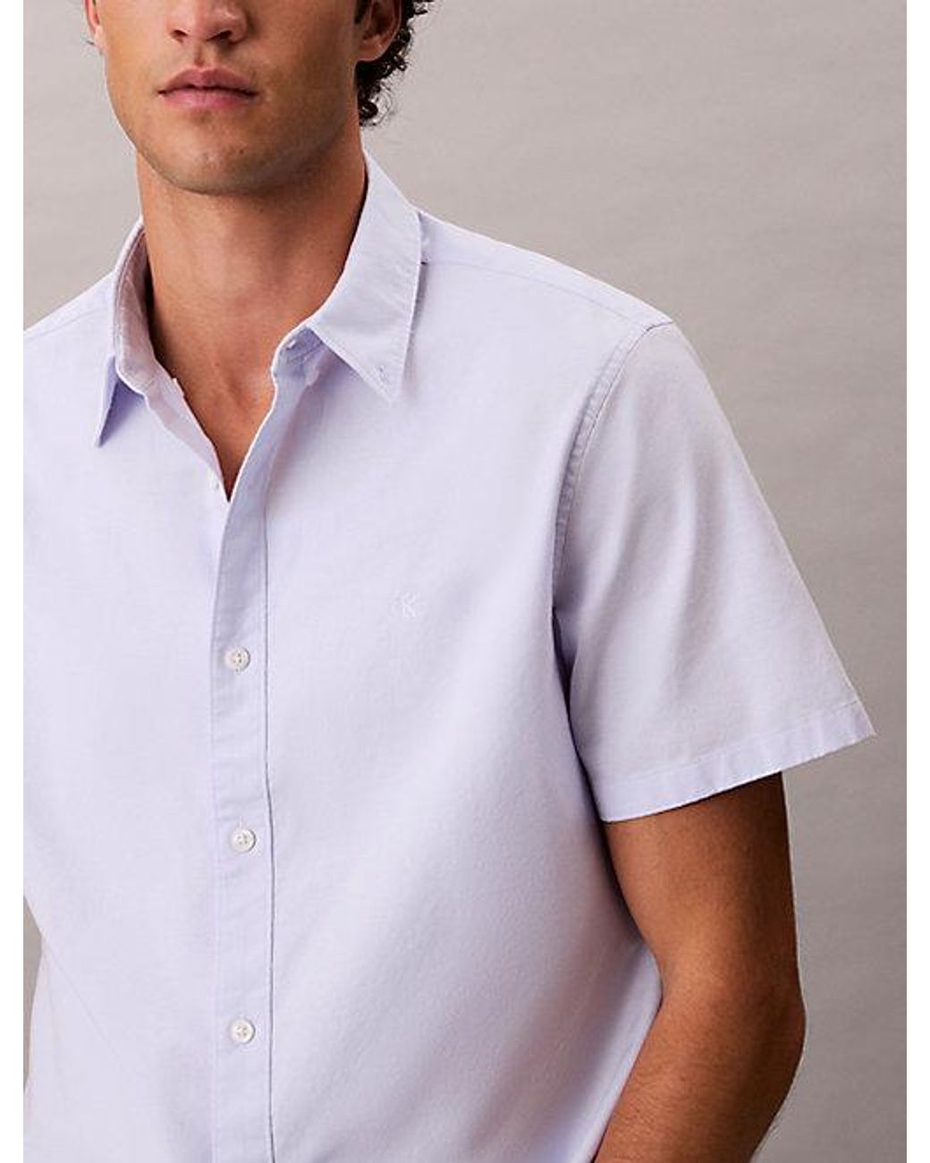 Calvin Klein White Jeans Short Sleeve Oxford Cotton Shirt for men