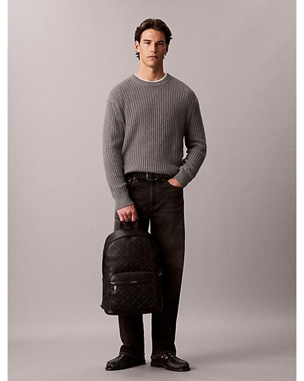 Calvin Klein Black Embossed Emblem Logo Trolley Backpack for men