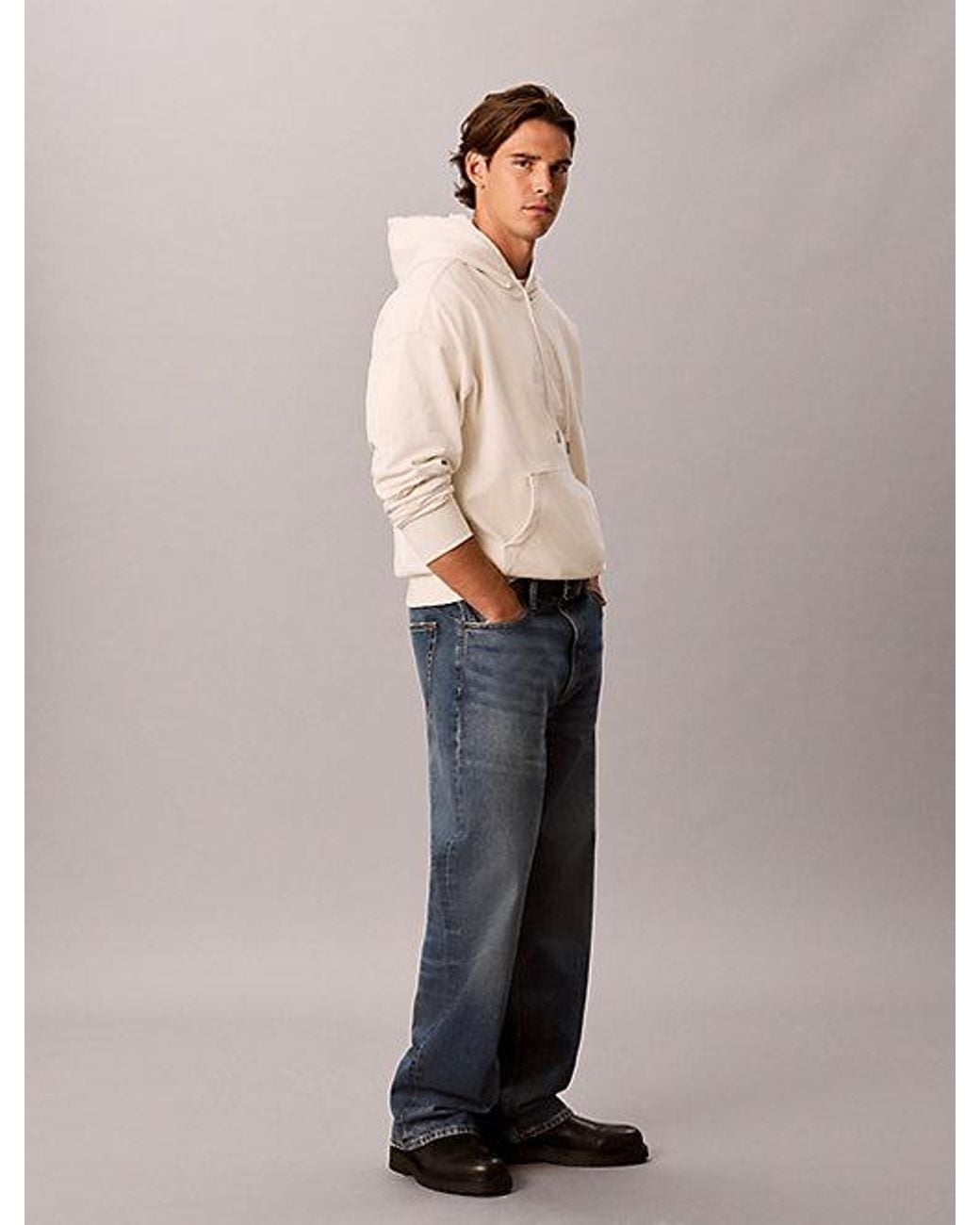 Calvin Klein Natural Jeans Relaxed Monogram Appliqué Hoodie for men