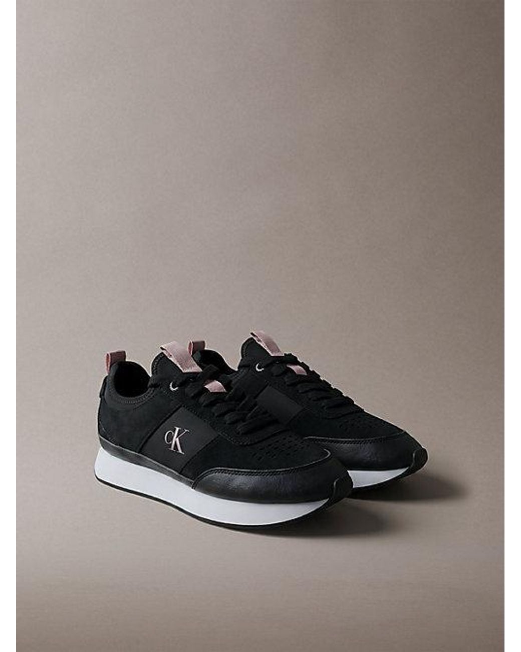 Calvin Klein Brown Suede Signature Logo Runner Trainers