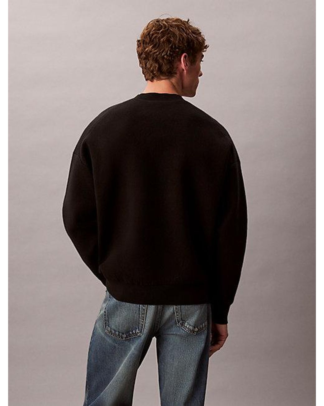 Calvin Klein Black Jeans Cotton Blend Monogram Logo Relaxed Jumper for men