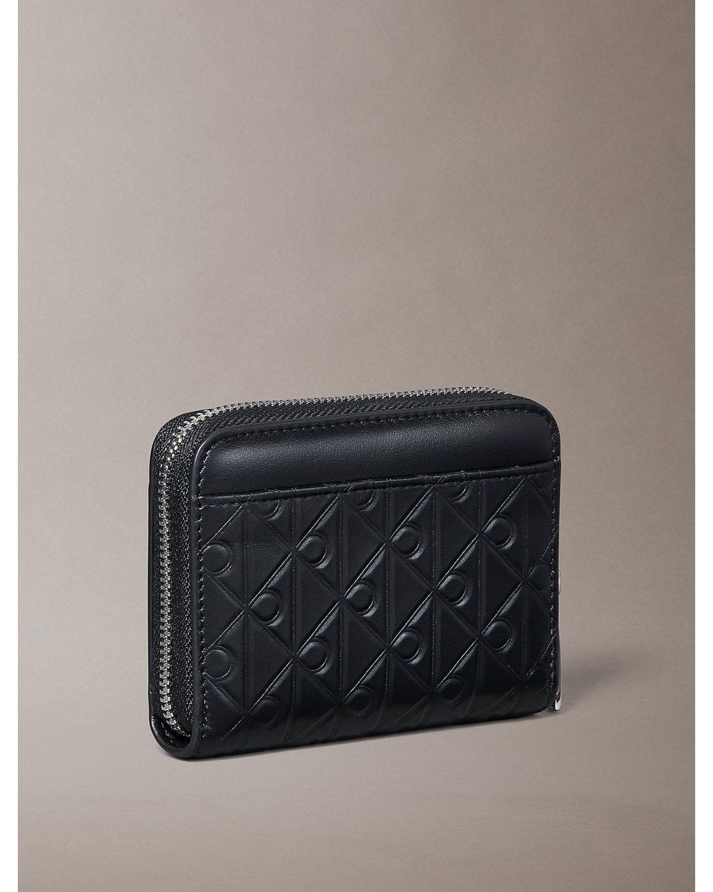 Calvin Klein Gray Embossed Emblem Logo Zip Wallet