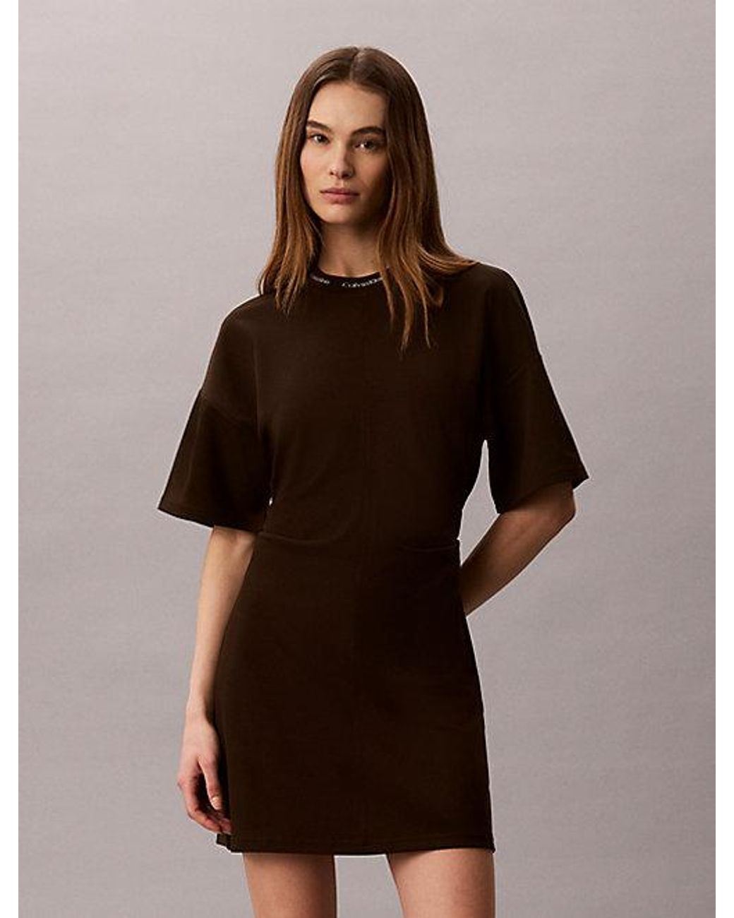 Calvin Klein Brown Jeans Milano Jersey Draped T-Shirt Dress