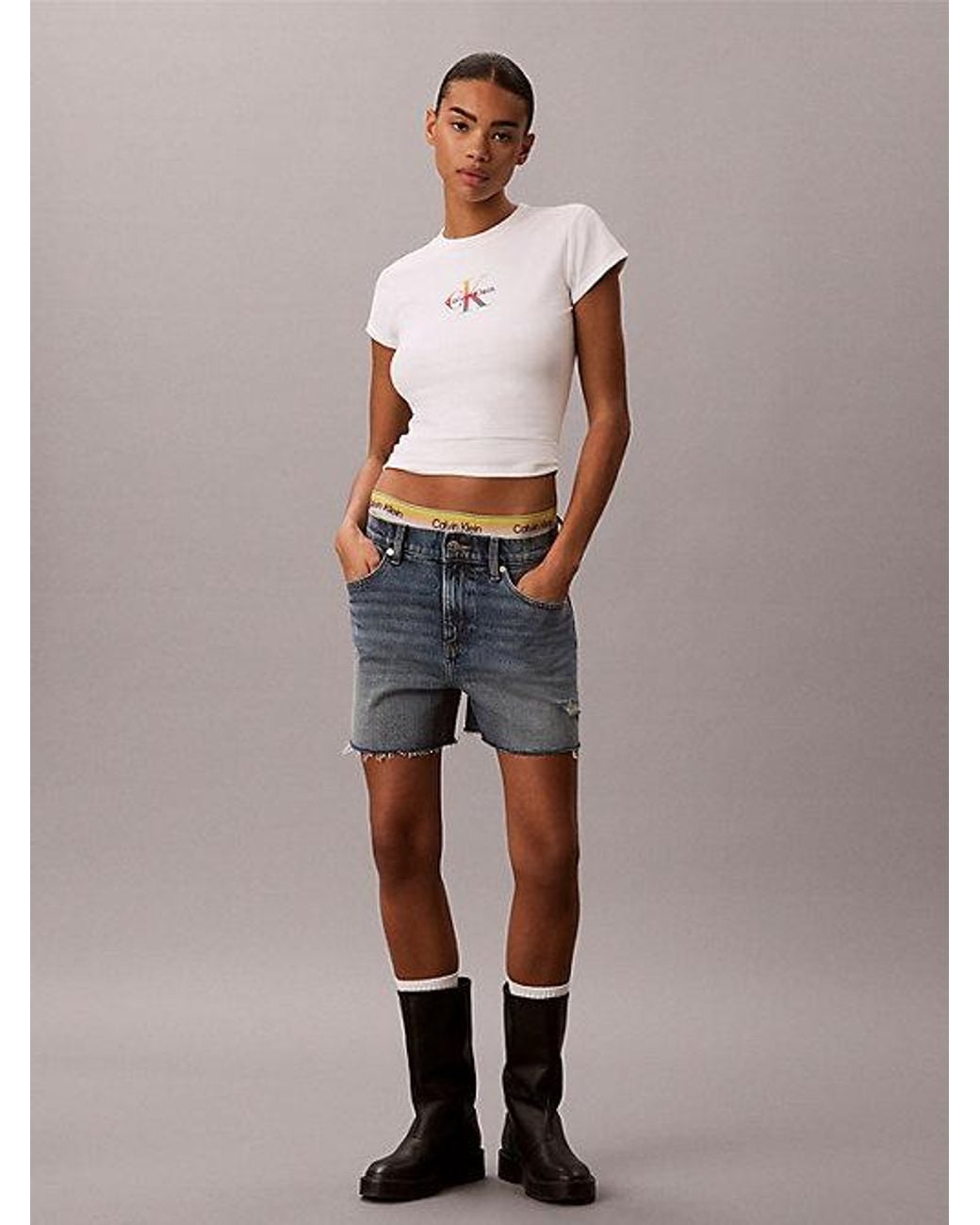 Calvin Klein White Jeans Slim Monogram T-Shirt Pride