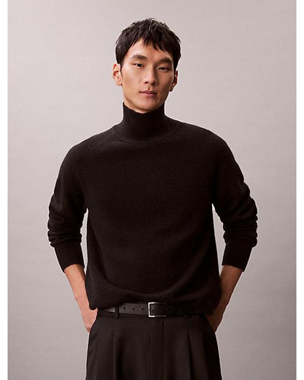 Calvin Klein Black High Mockneck Wool Jumper for men