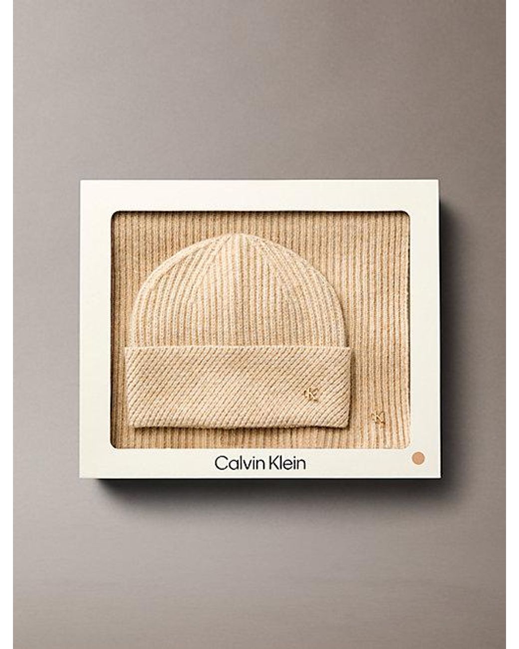 Calvin Klein Natural Wool Blend Scarf And Beanie Gift Set