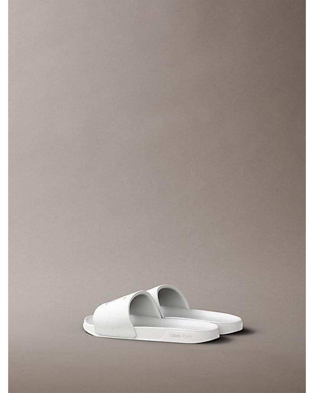 Calvin Klein White Canvas Contoured Logo Sliders Pride