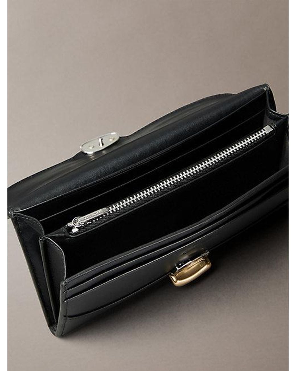 Calvin Klein Black Leather Sculptural Long Trifold Wallet