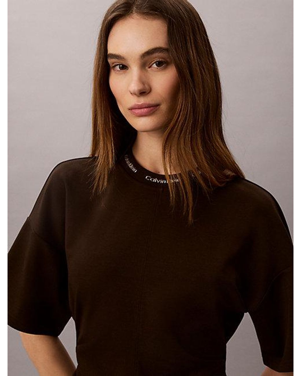 Calvin Klein Brown Jeans Milano Jersey Draped T-Shirt Dress