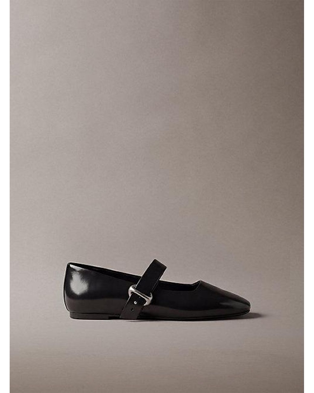 Calvin Klein Gray Leather Mary Jane Ballerinas