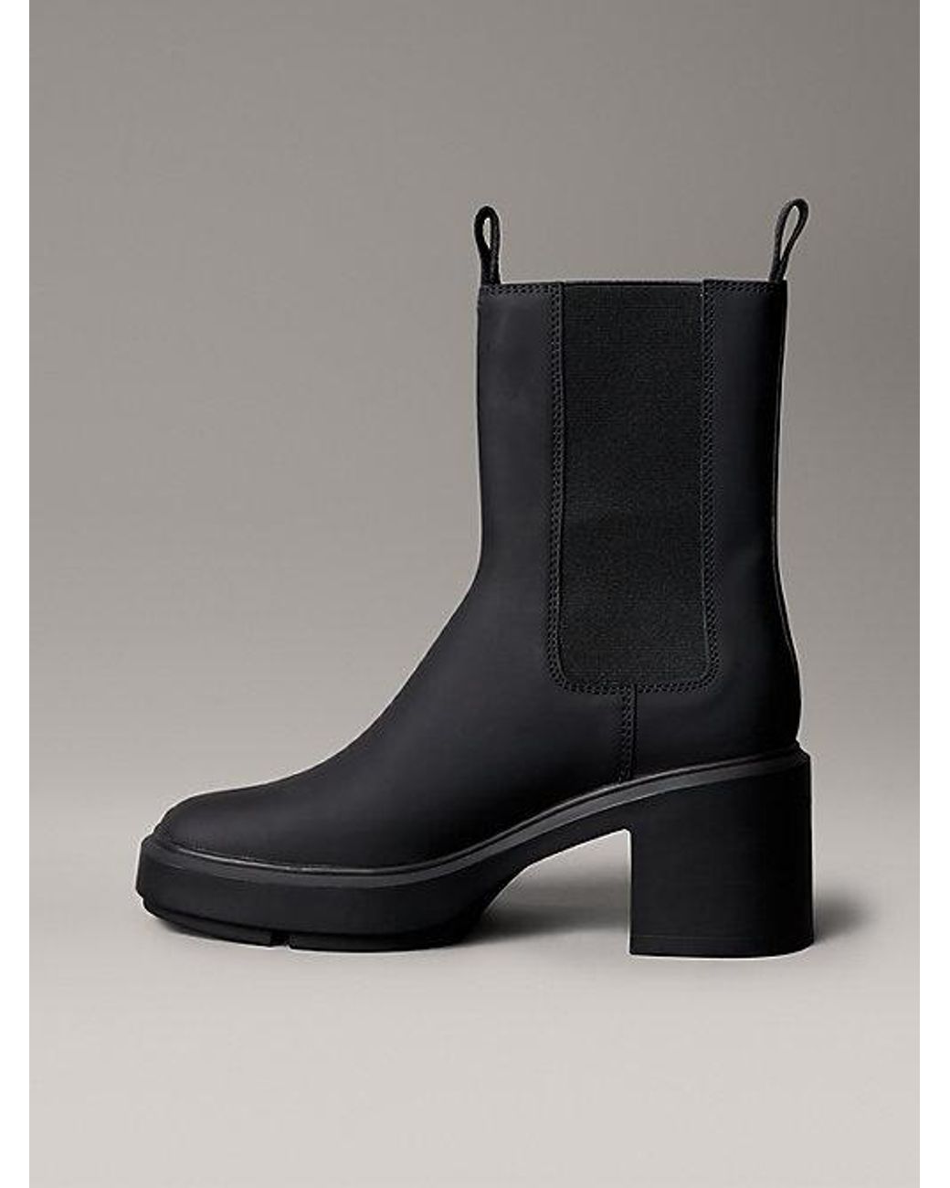 Calvin Klein Black Leather Platform Heeled Chelsea Boots
