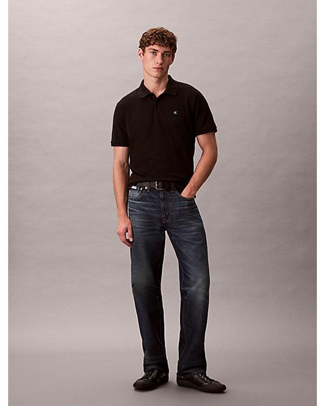 Calvin Klein Black Jeans Cotton Piqué Monogram Polo Shirt for men