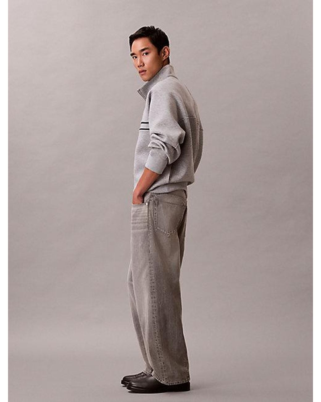Calvin Klein Brown Jeans Spacer Relaxed Quarter Zip Sweatshirt for men