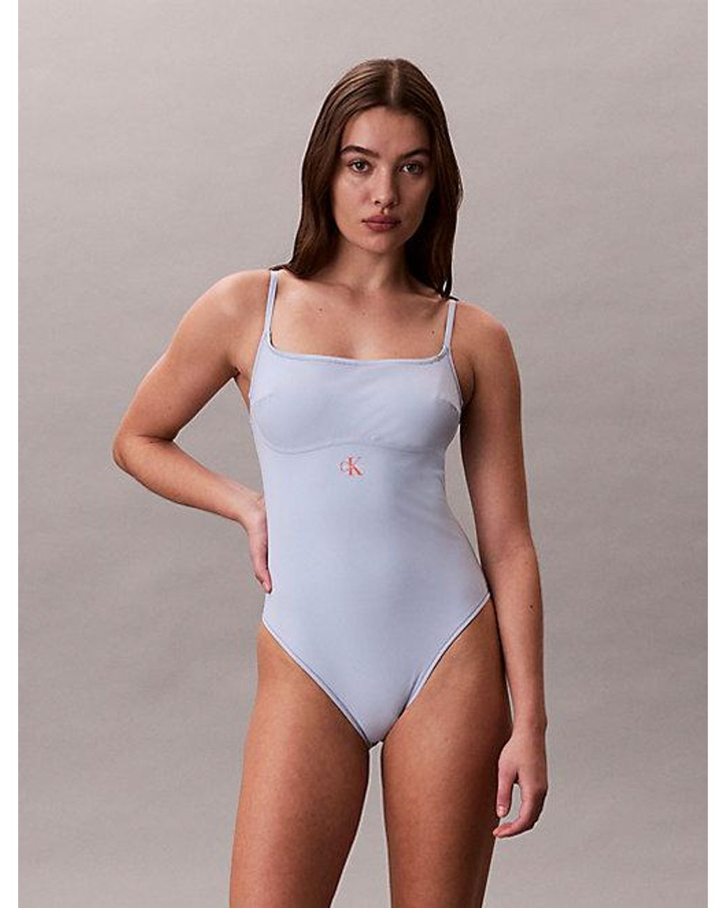 Calvin Klein Blue Scoop Neck Swimsuit Ck Monogram