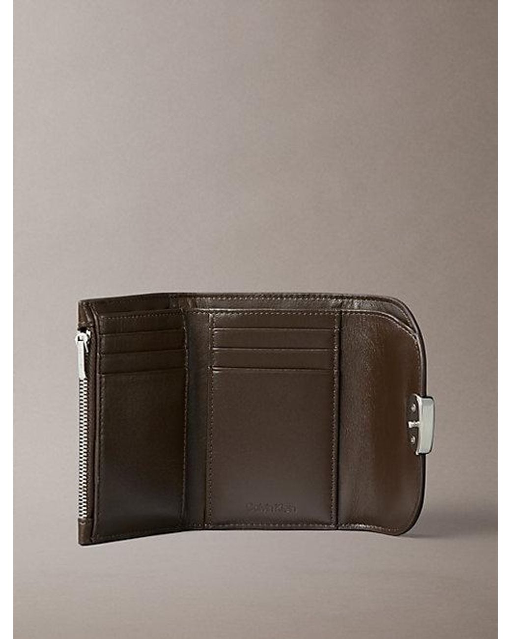 Calvin Klein Brown Leather Sculptural Trifold Wallet