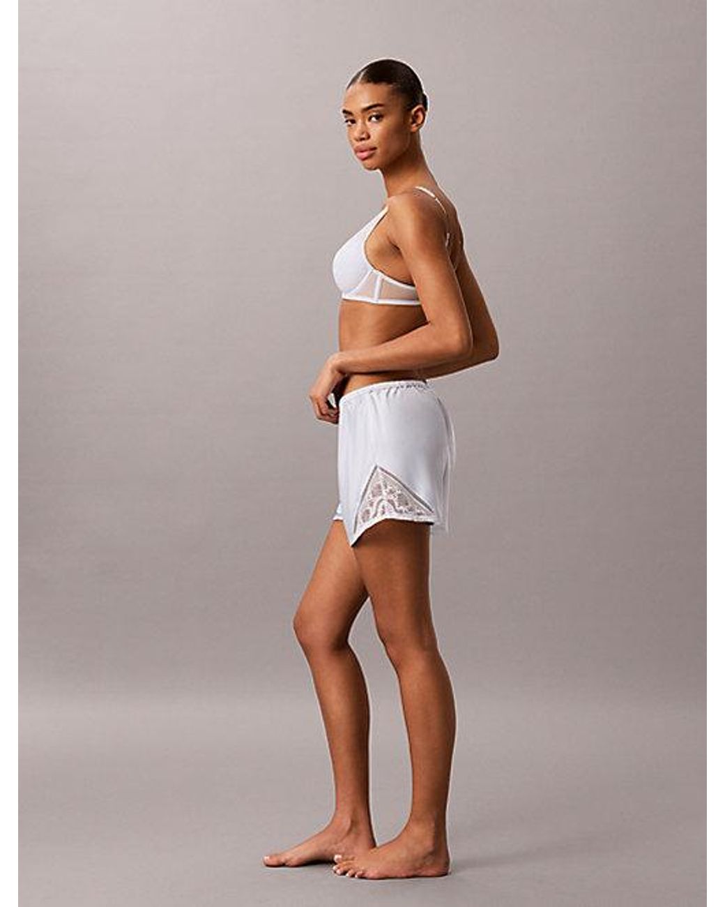 Calvin Klein Gray Satin And Lace Pyjama Shorts Eternal Satin