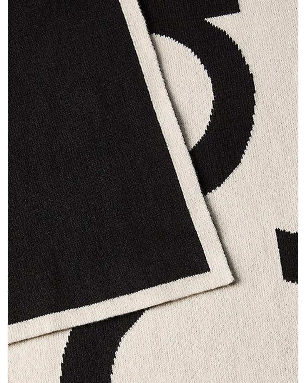 Calvin Klein Black Cotton Jacquard Knit Logo Scarf